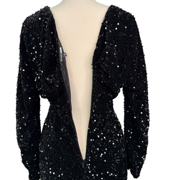 Fashion Nova One and Only Sequin Velvet Gown in Black Size Large NWOT - Picture 14 of 16
